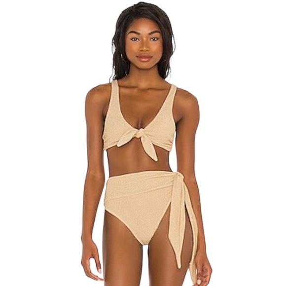 NWT Beach Riot Grace Halter Bra Top Gold Metallic Sparkly Tie Front XS - Picture 3 of 6